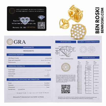 Round Cluster Stud Earrings – VVS1 Moissanite | GRA Certified
