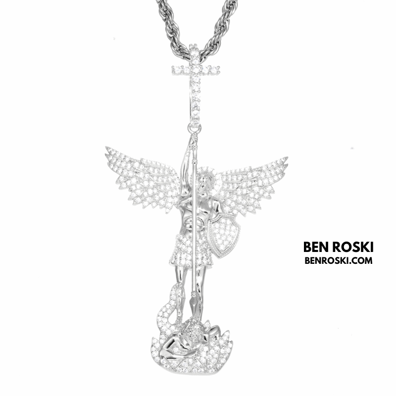 Archangel Michael Pendant – 77MM Height |  VVS1 Moissanite | GRA Certified