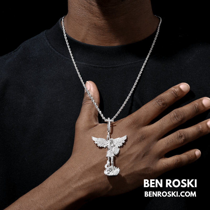 Archangel Michael Pendant – 77MM Height |  VVS1 Moissanite | GRA Certified