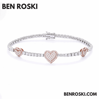 Heart Moissanite Tennis Bracelet – 12MM | 7–8 Inch | 12.28g | S925 Silver, Gold, or Rose Gold | VVS1 Moissanite | GRA Certified