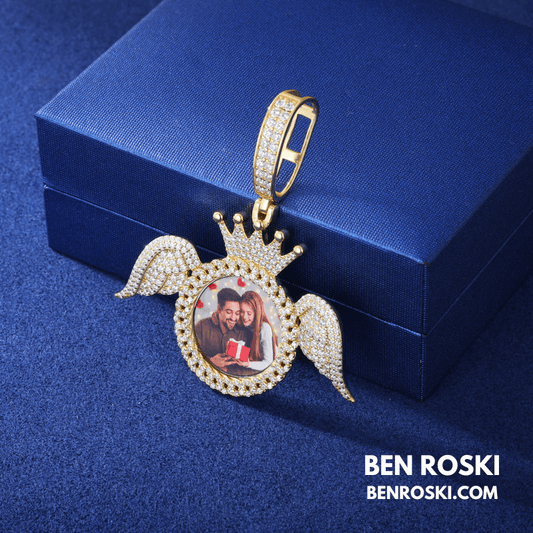 Angel Wings Custom Photo Pendant – 55MM Height | 12.24g | VVS1 Moissanite | GRA Certified