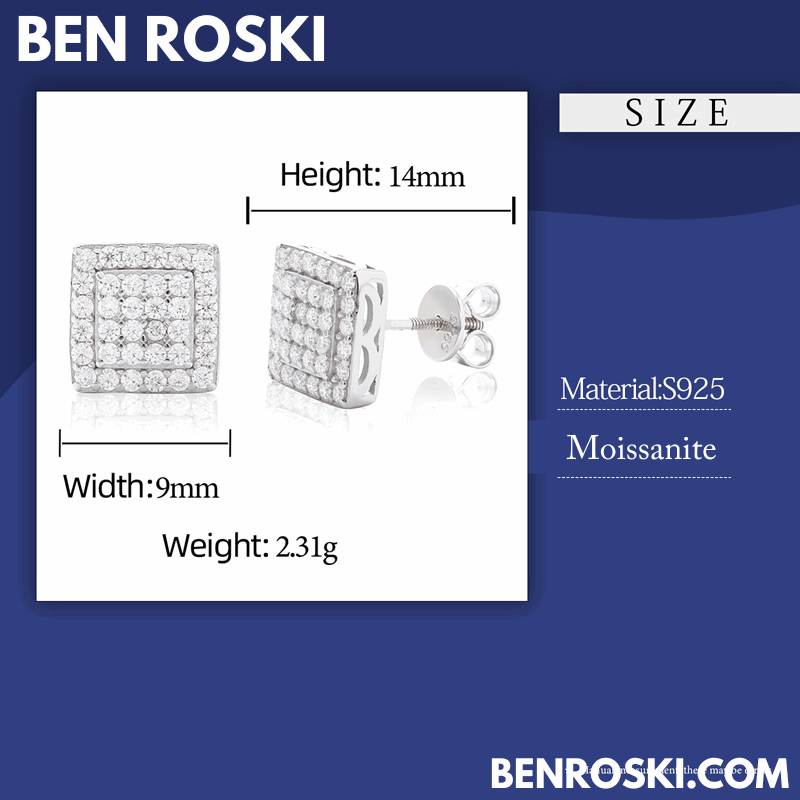 Square Cluster Stud Earrings Sterling Silver, Gold, or Rose Gold | VVS Moissanite | GRA Certified