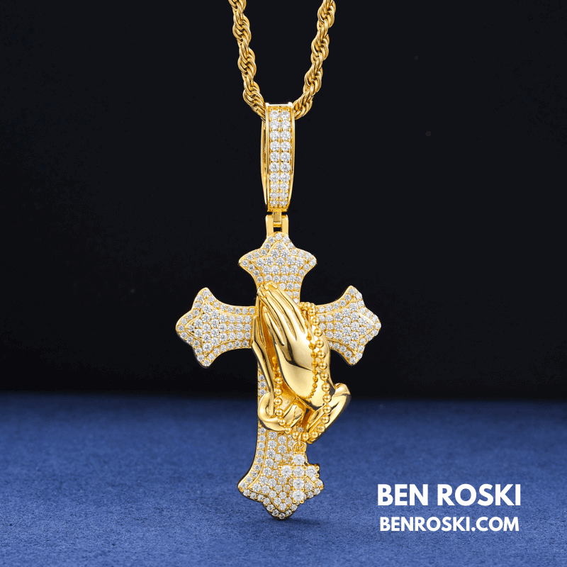 Praying Hands Cross Pendant – 71MM Height | VVS1 Moissanite | GRA Certified