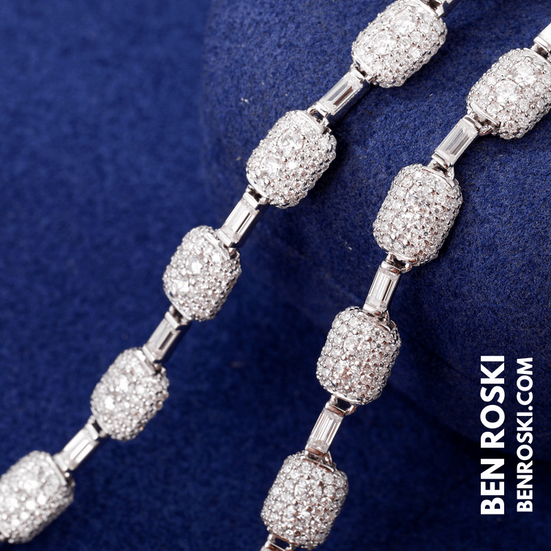 7MM Moissanite Cushion Link Chain Necklace – 22 Inch Sterling Silver, Gold, or Rose Gold | VVS D Color Stones | GRA Certified