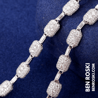 7MM Moissanite Cushion Link Chain Necklace – 22 Inch Sterling Silver, Gold, or Rose Gold | VVS D Color Stones | GRA Certified