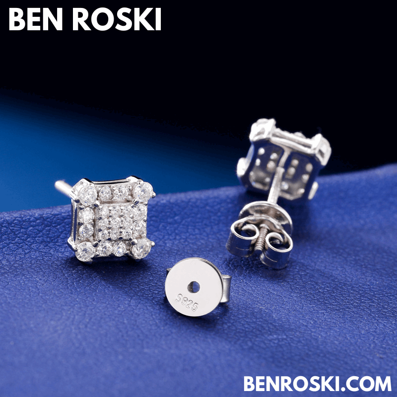 Square Cluster Stud Earrings Sterling Silver, Gold & Rose Gold Plated | VVS Moissanite | GRA Certified