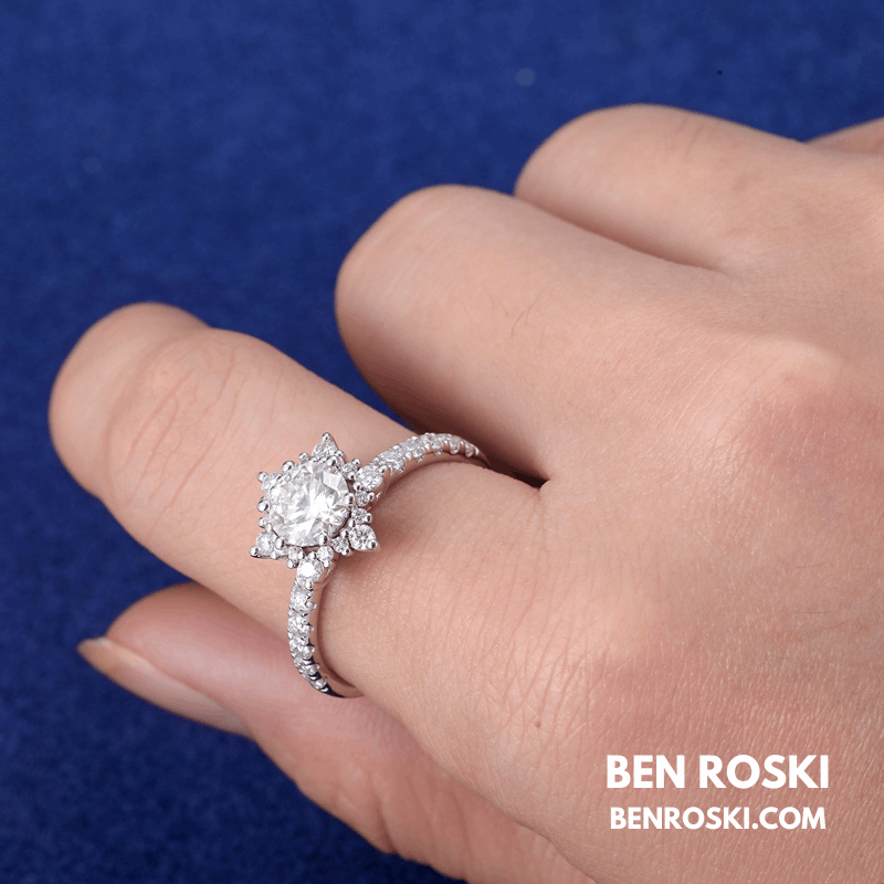 Floral Moissanite Engagement Ring Sterling Silver, Gold & Rose Gold | GRA Certified