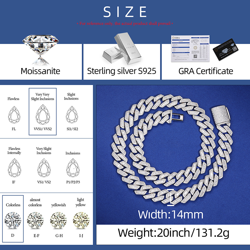 Iced Cuban Link Chain Sterling Silver Multiple Width Options | Moissanite