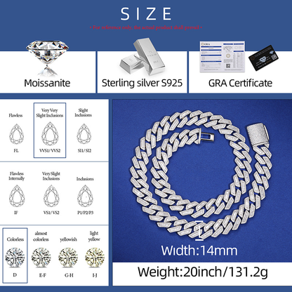 Iced Cuban Link Chain Sterling Silver Multiple Width Options | Moissanite