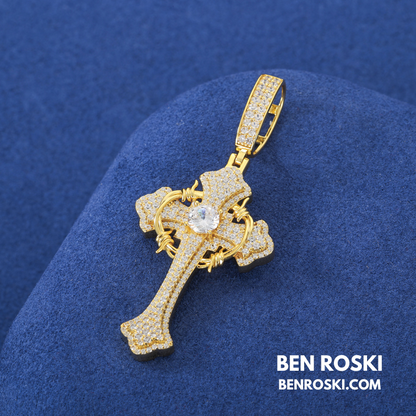 Barbed Cross Pendant Sterling Silver or Gold/Rose Gold Plated | VVS Moissanite | GRA Certified