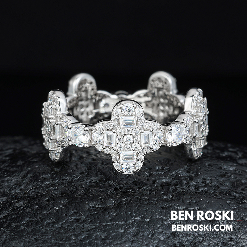 Luxury Moissanite Cross-Link Band Sterling Silver or Gold / Rose Gold Plated | VVS Moissanite | GRA Certified
