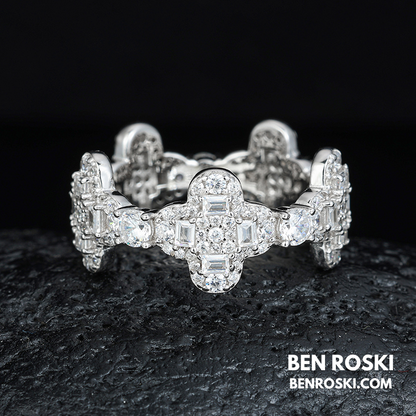 Luxury Moissanite Cross-Link Band Sterling Silver or Gold / Rose Gold Plated | VVS Moissanite | GRA Certified