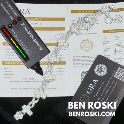 Iced Cross Moissanite Bracelet – 15MM | 7 &8-Inch | Solid 925 Sterling Silver | GRA Certified | Gold & Rose Gold Plated Variants