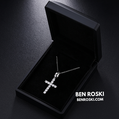 Moissanite Cross Pendant Necklace Sterling Silver or Gold / Rose Gold Plated | VVS Moissanite | GRA Certified