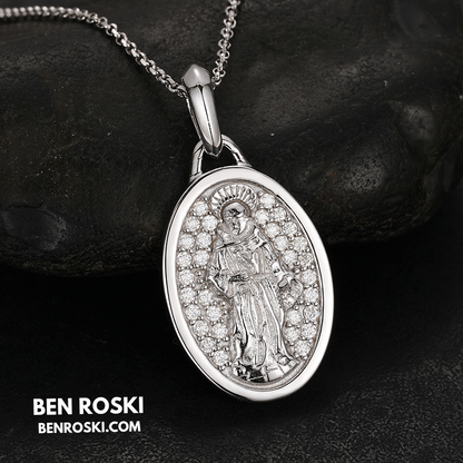 Saint Religious Oval Pendant Sterling Silver, Gold & Rose Gold | VVS Moissanite | GRA Certified