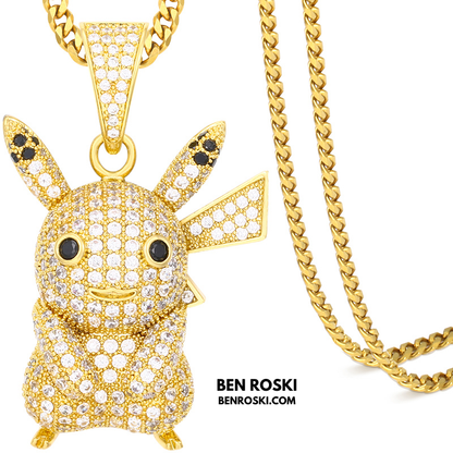 Iced-Out Pikachu Moissanite Pendant – Sterling Silver | Gold, Silver & Rose Gold | GRA Certified