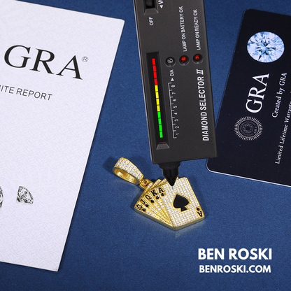 Playing Card Pendant Sterling Silver or Gold/Rose Gold Plated | VVS Moissanite | GRA Certified