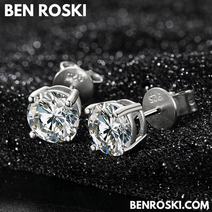 Round-Cut Moissanite Stud Earrings Sterling Silver or Gold / Rose Gold Plated | GRA Certified