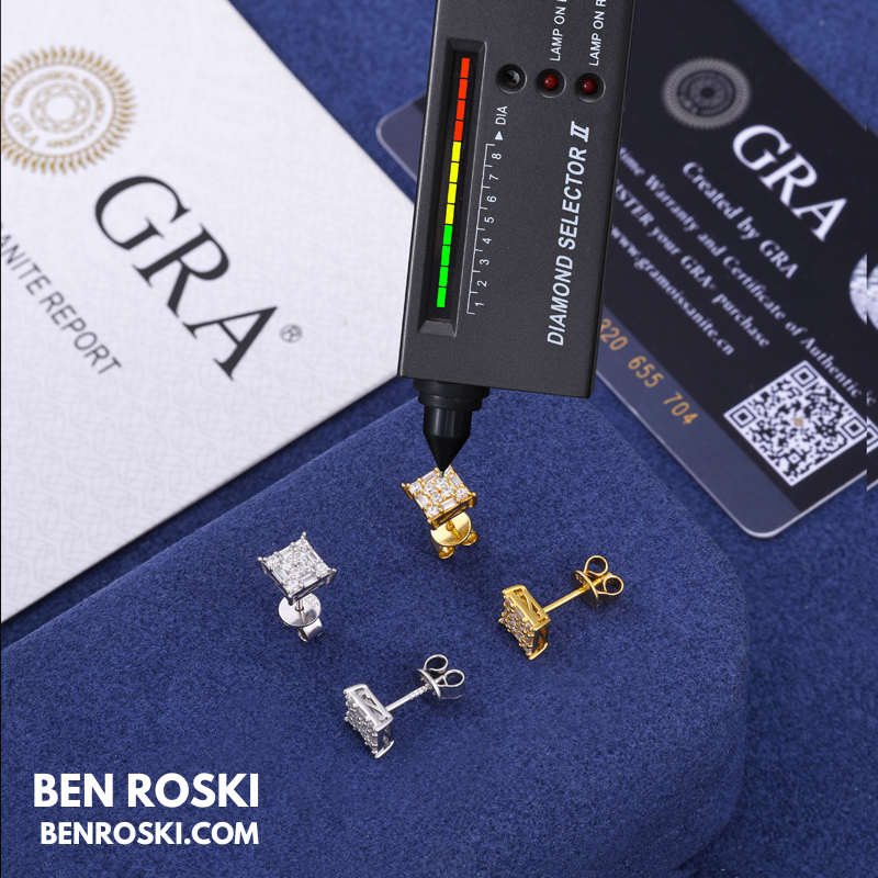 Square Cluster Stud Earrings Sterling Silver or Gold/Rose Gold Plated | VVS Moissanite | GRA Certified