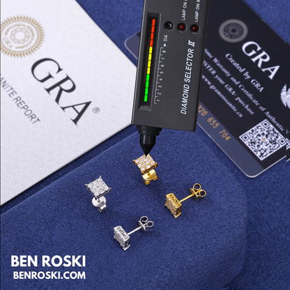 Square Cluster Stud Earrings Sterling Silver or Gold/Rose Gold Plated | VVS Moissanite | GRA Certified