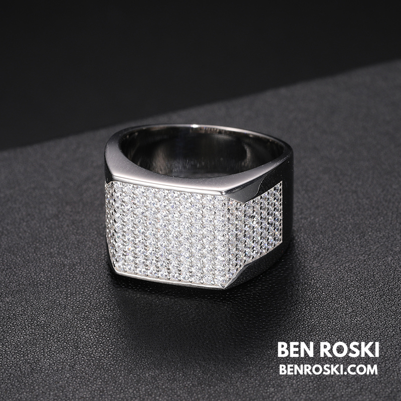 Rectangle Micro-Pavé Moissanite Ring Sterling Silver | Gold & Rose Gold | VVS Moissanite | GRA Certified