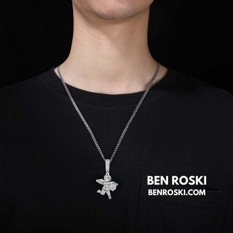 Angel Money Bag Pendant Sterling Silver or Gold & Rose Gold Plated | VVS Moissanite | GRA Certified