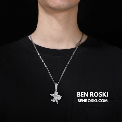 Angel Money Bag Pendant Sterling Silver or Gold & Rose Gold Plated | VVS Moissanite | GRA Certified