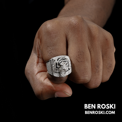 Iced-Out Tiger Head Ring Sterling Silver, Gold & Rose Gold | VVS Moissanite | GRA Certified