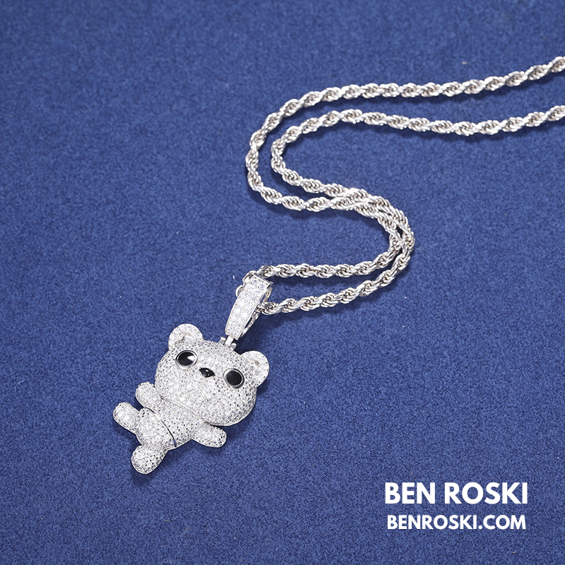 Dancing Teddy Bear Pendant Sterling Silver, Gold & Rose Gold | VVS Moissanite | GRA Certified