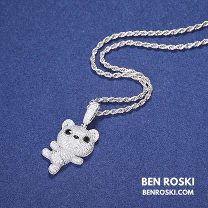 Dancing Teddy Bear Pendant Sterling Silver, Gold & Rose Gold | VVS Moissanite | GRA Certified