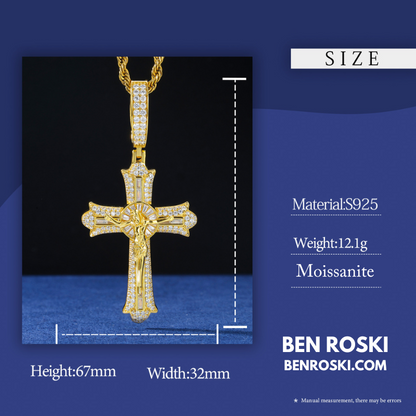 Crucifix Moissanite Cross Pendant Sterling Silver, Gold & Rose Gold | VVS Moissanite | GRA Certified