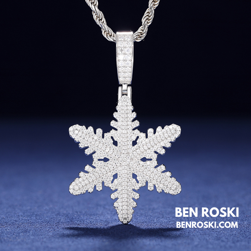 Iced Snowflake Pendant Sterling Silver or Gold/Rose Gold Plated | VVS Moissanite | GRA Certified