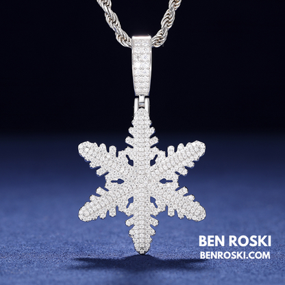 Iced Snowflake Pendant Sterling Silver or Gold/Rose Gold Plated | VVS Moissanite | GRA Certified
