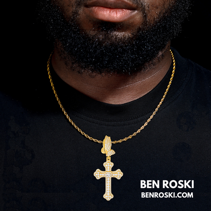 Moissanite Cross Pendant with Praying Hands Bail Sterling Silver, Gold, or Rose Gold | VVS Moissanite | GRA Certified