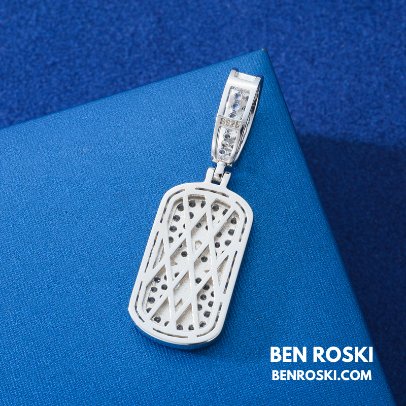 Iced Cross Dog Tag Pendant Sterling Silver, Gold & Rose Gold | VVS Moissanite | GRA Certified