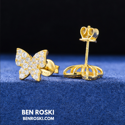 Butterfly Stud Earrings Sterling Silver, Gold, or Rose Gold | VVS Moissanite | GRA Certified