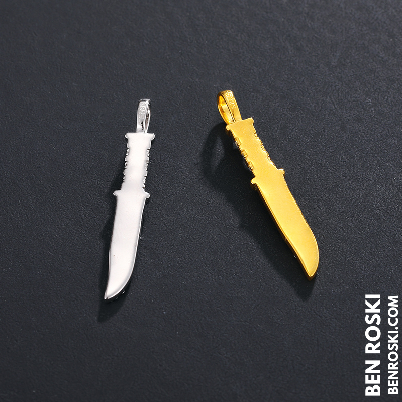 Knife Pendant Necklace Sterling Silver or Gold/Rose Gold Plated | VVS Moissanite | GRA Certified