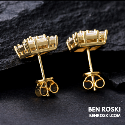 Square Cluster Stud Earrings Sterling Silver, Gold, or Rose Gold | VVS Moissanite | GRA Certified