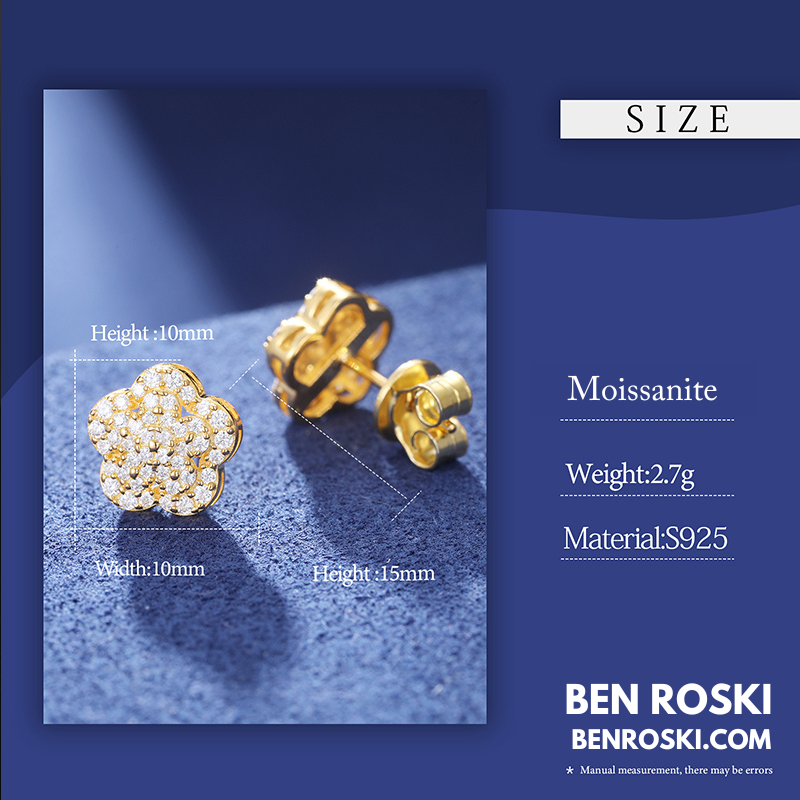 Flower Cluster Stud Earrings Sterling Silver, Gold, or Rose Gold Plated | VVS Moissanite | GRA Certified