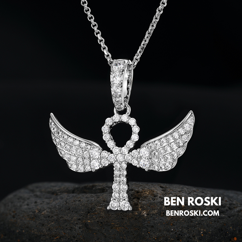 Angel Cross Pendant Necklace Sterling Silver or Gold/Rose Gold Plated | VVS Moissanite | GRA Certified