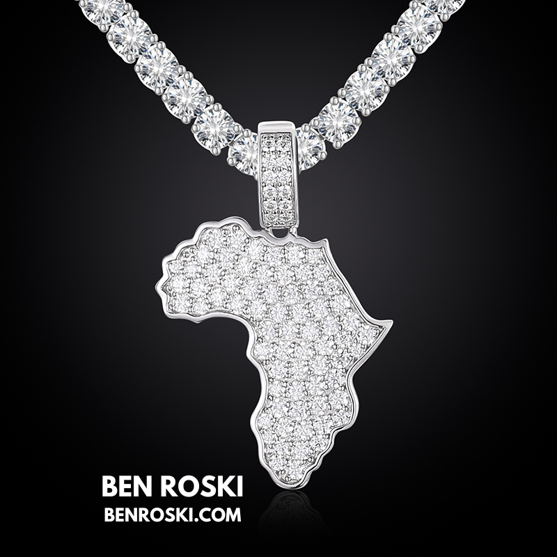 Africa Map Moissanite Pendant Sterling Silver or Gold/Rose Gold Plated | VVS Moissanite | GRA Certified