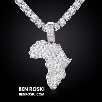 Africa Map Moissanite Pendant Sterling Silver or Gold/Rose Gold Plated | VVS Moissanite | GRA Certified