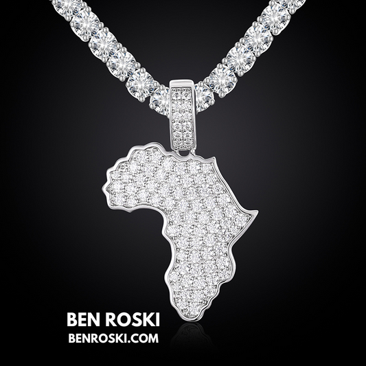 Africa Map Moissanite Pendant Sterling Silver or Gold/Rose Gold Plated | VVS Moissanite | GRA Certified