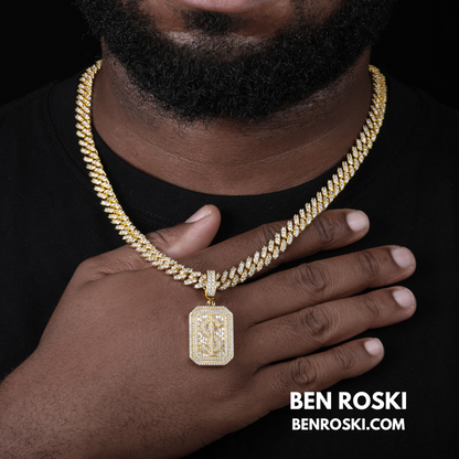 Iced-Out Dollar Sign Pendant sterling Silver or Gold Plated | VVS Moissanite | GRA Certified