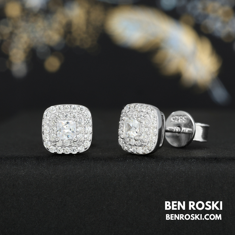 Cushion Halo Stud Earrings Sterling Silver, Gold, or Rose Gold | VVS Moissanite | GRA Certified