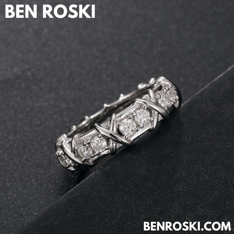 Criss-Cross Eternity Band Stuhrling Silver or Gold & Rose Gold | VVS Moissanite | GRA Certified