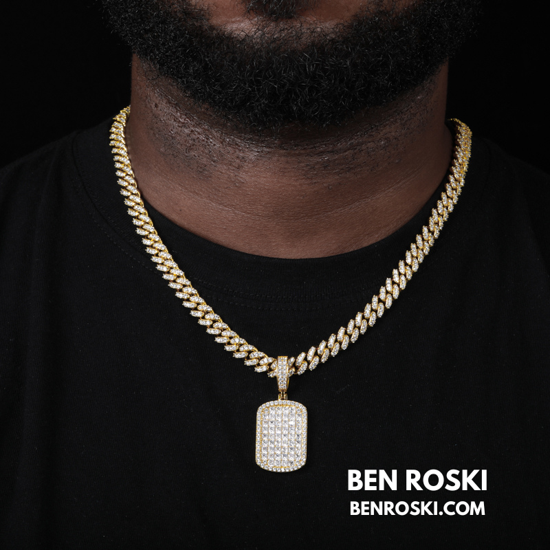 Iced Moissanite Rectangular Pendant Sterling Silver, Gold or Rose Gold Plated | VVS Moissanite | GRA Certified