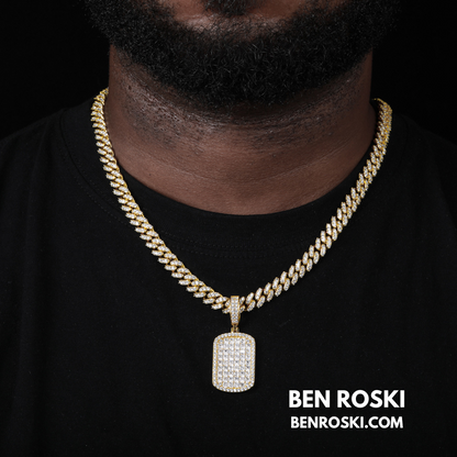 Iced Moissanite Rectangular Pendant Sterling Silver, Gold or Rose Gold Plated | VVS Moissanite | GRA Certified