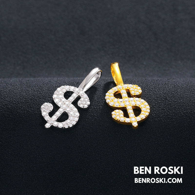 Dollar Sign Pendant Sterling Silver, Gold / Rose Gold Plated | VVS Moissanite | GRA Certified