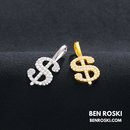 Dollar Sign Pendant Sterling Silver, Gold / Rose Gold Plated | VVS Moissanite | GRA Certified